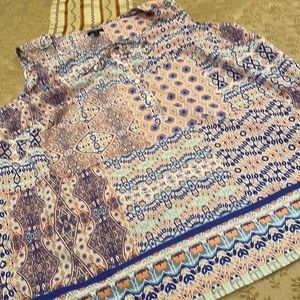 Talbots top, sleeveless, muted pink pattern, buttons/tie, 1X